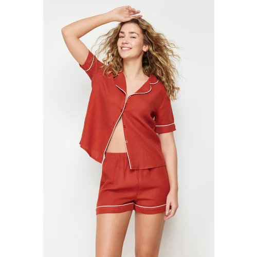 Trendyol Cinnamon Tie Muslin Woven Pajamas Set