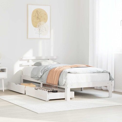 Furnova Posteljni okvir s predali bel 75x190 cm trdna borovina, (22055249) Slike