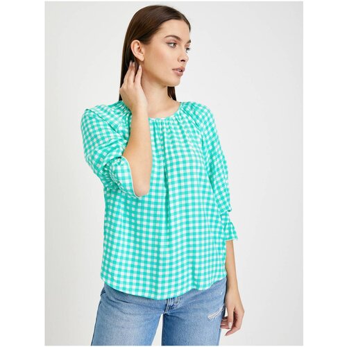Orsay Light Green Plaid Blouse - Women Slike