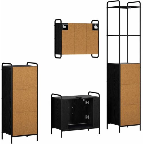  Set ormarića za kupaonicu 4 kom. Crni hrast 40 x 36 x 200 5 cm - Crni hrast Ormarić ispod sudopera (2 vrata) + viseći ormarić + Slike