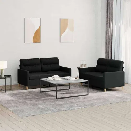  2-dijelni set sofa s jastucima crni od tkanine