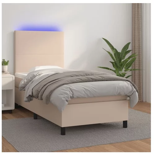  Box spring postelja z vzmetnico LED kapučino 90x190 cm