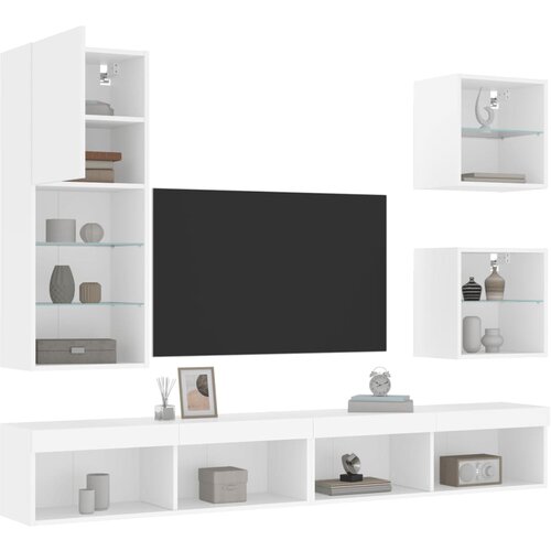 vidaXL Komplet TV omaric LED 5-delni bel inženirski les Cene