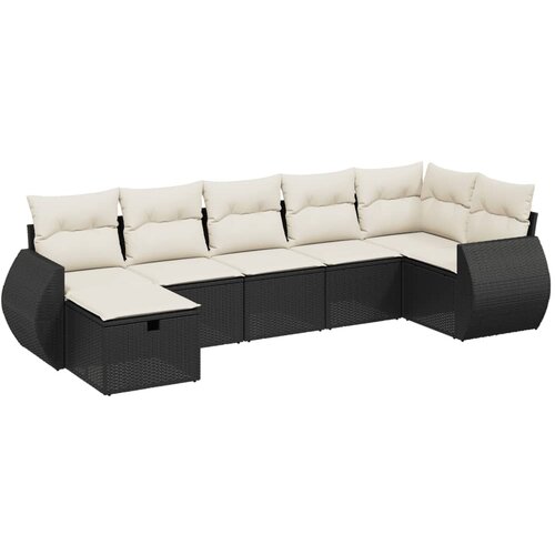  7-dijelni set vrtnih sofa od poliratana s jastucima crni Crna 70 x 62.5 x 69 cm Slike