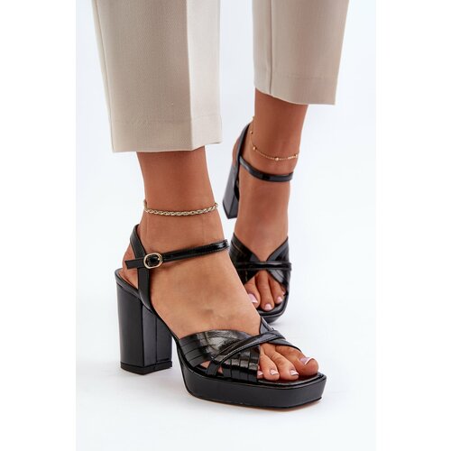 Kesi Women's Patented High Heeled Sandals Black D&A Cene