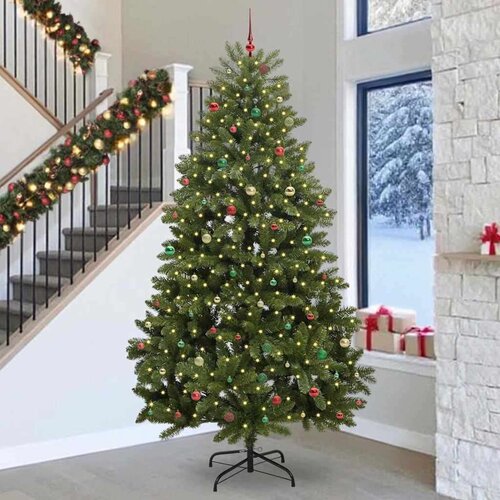 vidaXL Umestno božično drevo z LED lučmi Zelena 300 cm PVC in kovina Cene