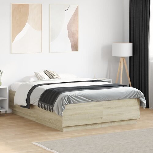  Okvir za krevet s LED svjetlima boja hrasta 140 x 190 cm drveni Cene