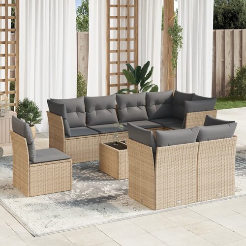 VidaXL 9-dijelni set vrtnih sofa s jastucima bež od poliratana Slike