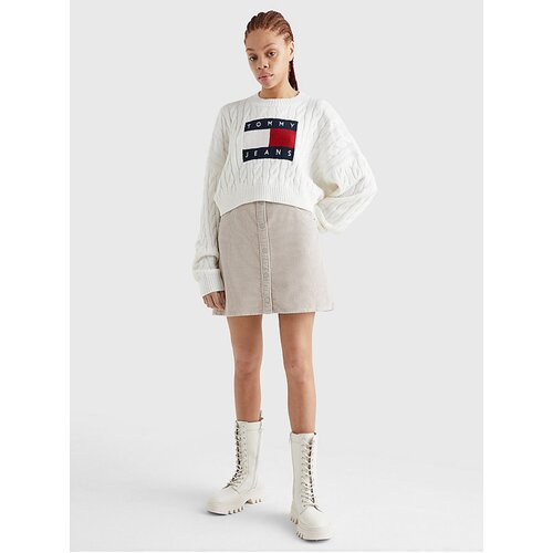 Tommy Hilfiger White Women Patterned Oversize Sweater with Balloon Sleeves Tommy Jeans - Women Slike