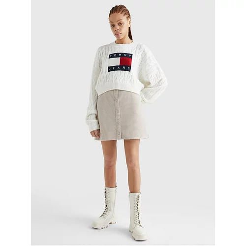 Tommy Hilfiger White Women Patterned Oversize Sweater with Balloon Sleeves Tommy Jeans - Women