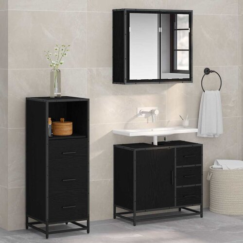 VidaXL Set namje&amp;scaron;taja za kupaonicu 3 pcs Crni hrast 35 x 37.5 x 100 cm Slike