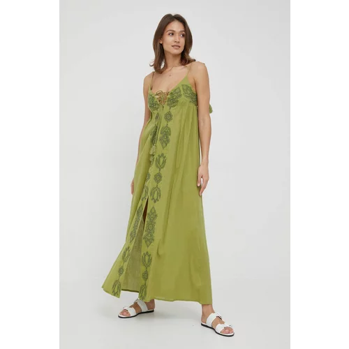 Pepe Jeans Pamučna haljina Lilou boja: zelena, maxi, ravna