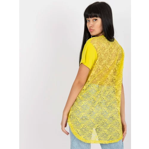 Fashion Hunters Light green blouse with lace and V-neck