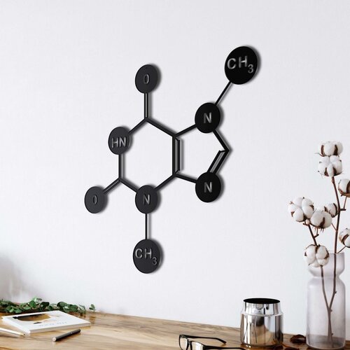 Wallxpert metalni zidni ukras 5204, strukturna formula molekula teobromina, 60 x 60 cm, crni Cene