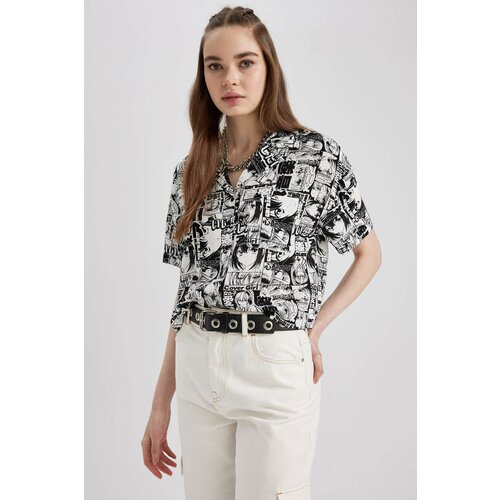 Defacto Coool Regular Fit Pajama Collar Printed Short Sleeve Shirt Slike