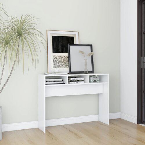 VidaXL Konzolna mizica bela 105x30x80 cm iverna plo&amp;scaron;ča, (20715713) Slike