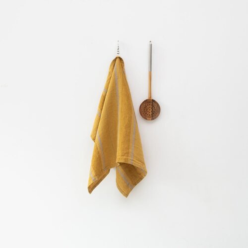 Linen Tales Lanena kuhinjska krpa 65x65 cm Amber Bronze Stripes – Cene