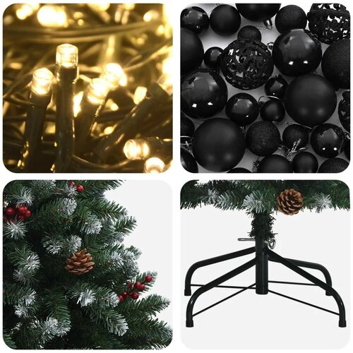  Umjetno božićno drvce zeleno s kuglicom 210 cm 300 LED lampica - Zelena s mraženim vrhovima &amp;Oslash; 106 x 210 cm s 300 LED dioda i crn Slike