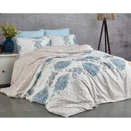Mijolnir Plavo-bež pamučna posteljina za bračni krevet 200x200 cm Daisy –