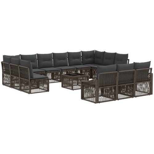 vidaXL Vrtna sedežna garnitura 14 pcs Siva poli ratan - - Siva - 107.952 - 55 x 55 x 37 cm - 2025--Uvoz_3 Cene
