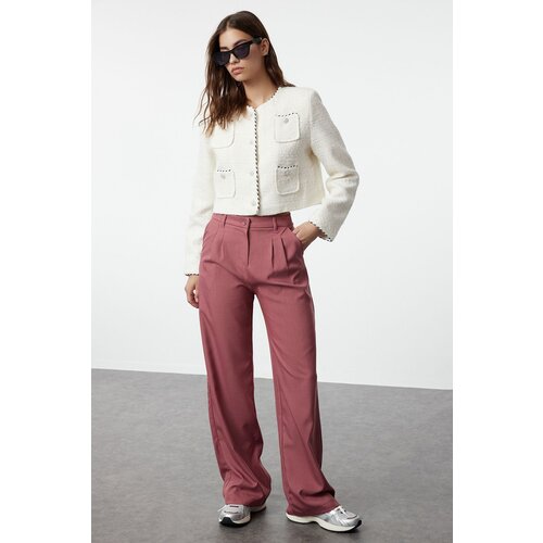 Trendyol dusty rose wide leg pleated woven trousers Cene