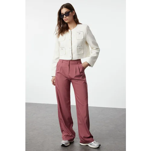 Trendyol Dusty Rose Wide Leg Pleated Woven Trousers