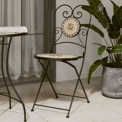 Bistro stoli zložljivi 2 kosa terakota in bela keramika