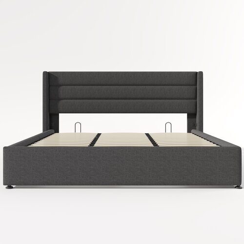 Lumor Postelja s predalom 180x200 cm iz lanu – z letvenim dnom – siva, (22151475) Cene