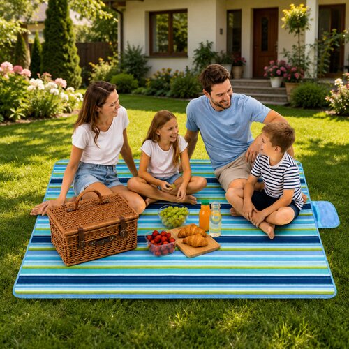 Odeja Deka za piknik ili plažu LT 150 x 200cm Flowers - plava Slike