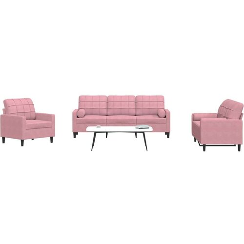 vidaXL 3-dijelni set sofa s jastucima ružičasti baršunasti Cijene