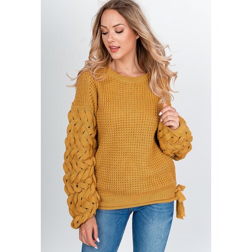 Kesi Women&amp;#039;s knitted sweater with bows - mustard, Slike