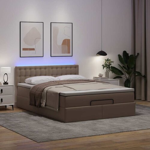  Otomanski krevet s madracima i LED 140x190cm umjetna koža Smeđa 140 x 190 cm Slike