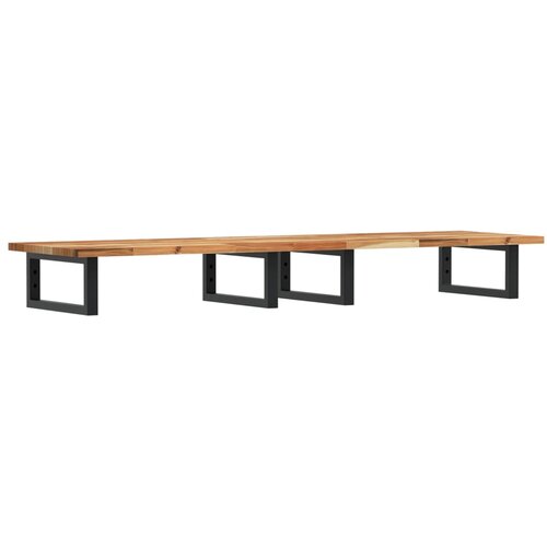  Zidna polica za umivaonik od čelika i masivnog bagremovog drva Smeđa 140 x 40 x 2 cm Slike