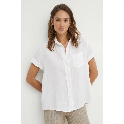 Sisley Lanena košulja boja: bijela, relaxed, s klasičnim ovratnikom