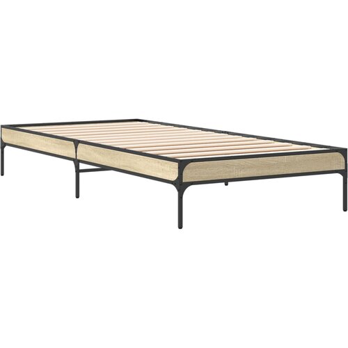  Okvir za krevet boja hrasta 100x200cm konstruirano drvo i metal Smeđa 100 x 200 cm Slike
