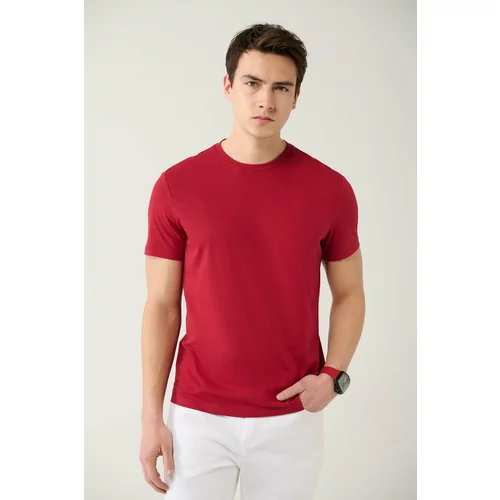 Avva Men's Burgundy 100% Cotton Breathable Crew Neck Standard Fit Regular Cut T-shirt