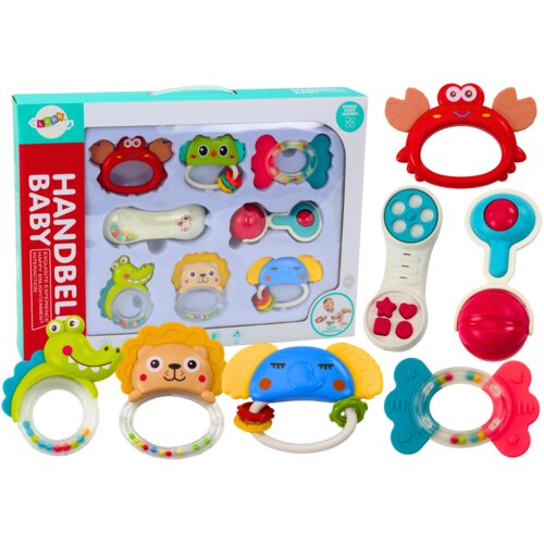 Lean Toys Komplet igrač za dojenčka, ropotuljice, grizala, živali, 9 kosov Slike