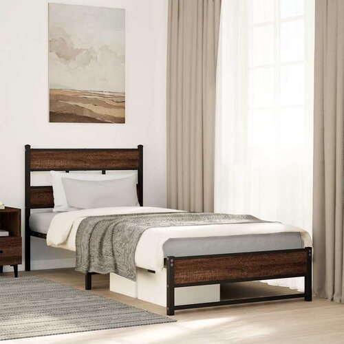  Metalni okvir kreveta bez madraca smeđi hrast 107x203 cm Cijene