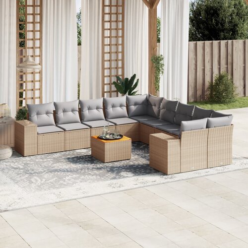 vidaXL 11-dijelni set vrtnih sofa od poliratana s jastucima bež Cijene