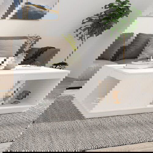 The Living Store Klubska mizica bela 100x101x40,5 trdna borovina - Klubska Mizica, (21574634) Slike