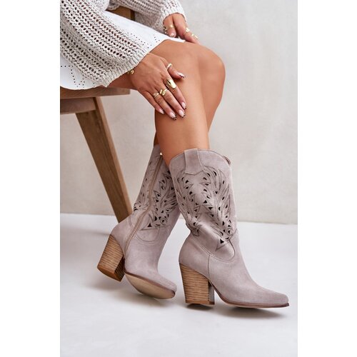 Lewski Shoes Cutout Knee-High Boots On Heel Suede Lewski Slike