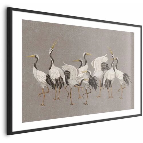  Plakat - Crane Dance - light bird silhouettes on a warm-gray textured background 60x40 Crni okvir s margom Cene