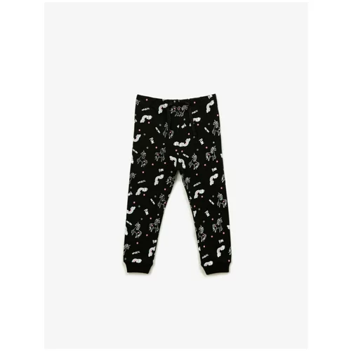 Koton Baby Girl Black Unicorn Printed Cotton Normal Waist Sweatpants