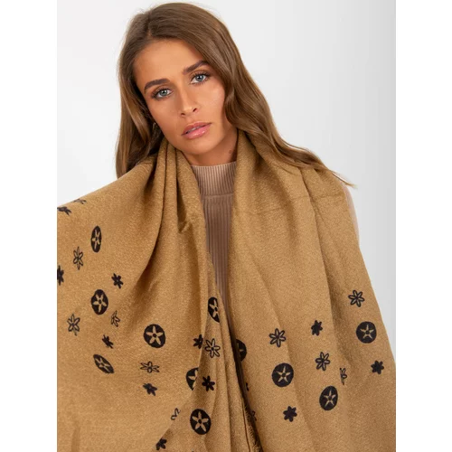Fashion Hunters Lady's dark beige scarf with prints