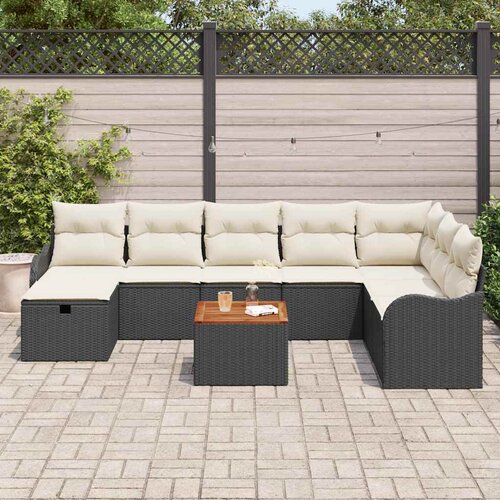  Sjedeća garnitura za vrt 9 kom. Crna poliratan 287.5 x 177.5 x 85 cm Slike