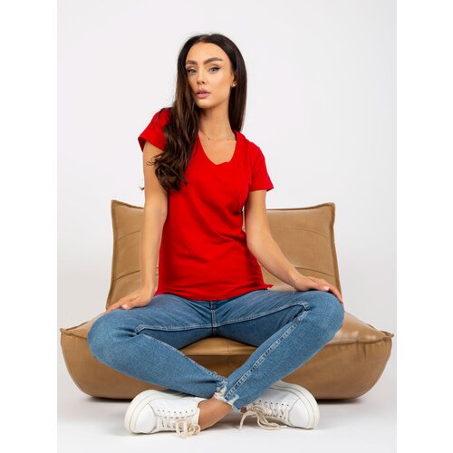 BASIC Feel Good Red cotton v-neck t-shirt Cijene