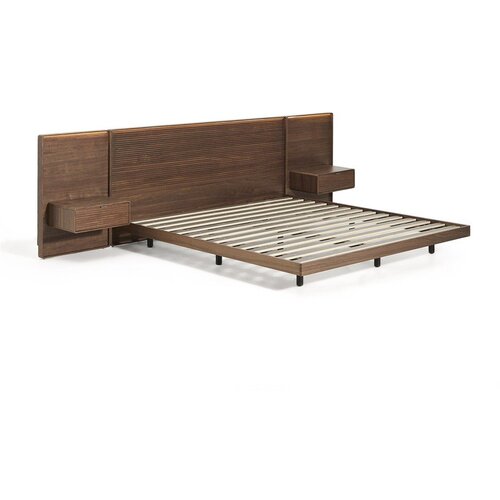Kave Home Smeđi bračni krevet od masivne breze s podnicom 160x200 cm Norlen &amp;ndash; Slike