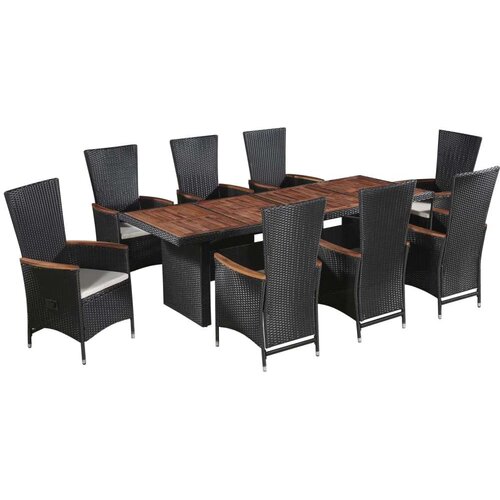 Poli 9-dijelni vrtni blagovaonski set od poliratana s jastucima crni Cijene