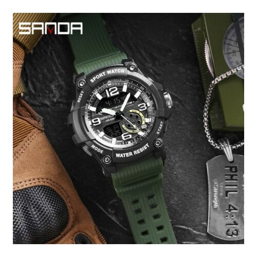Sanda 3036 green muški sat sa silikonskom narukvicom Slike