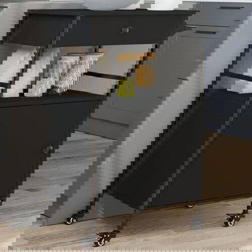 VidaXL Kuhinjska kolica crna 56 x 43 x 89 5 cm od konstruiranog drva Slike